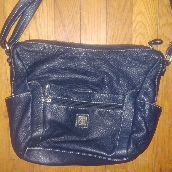 GIANA BERNINI | Navy Blue Peebled Leather Crossbody Bag Purse - Picture 2 of 8